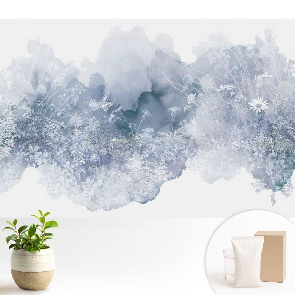 Tapeta do obývacího pokoje s motivem květin v pastelových barvách