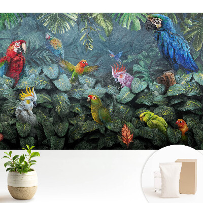 Samolepící tapeta Tropické papoušky a listy
