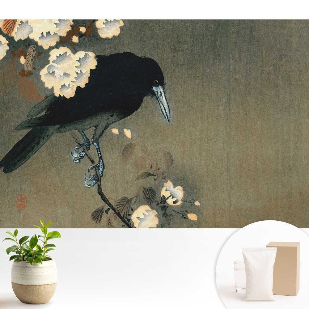 Tapeta na zeď s motivem japonského ptáka v květinách