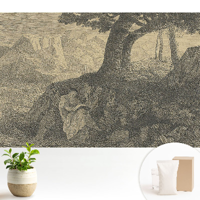 Tapeta do obývacího pokoje s motivem čtení v krajině pod stromem