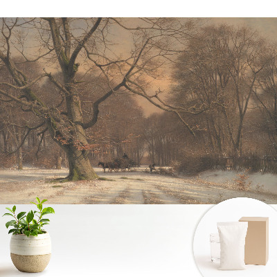 Tapeta s motivem zimního lesa evokující klid přírody