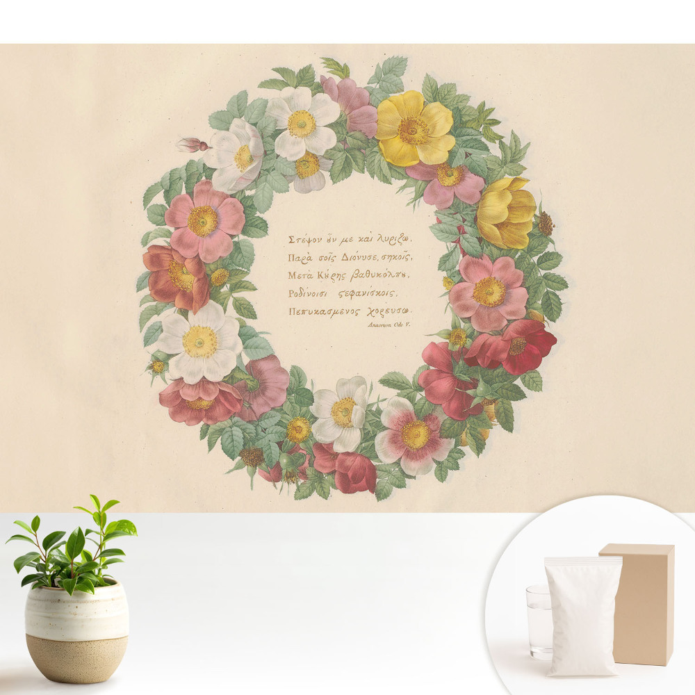 Tapeta do obývacího pokoje s klasickým květinovým věncem