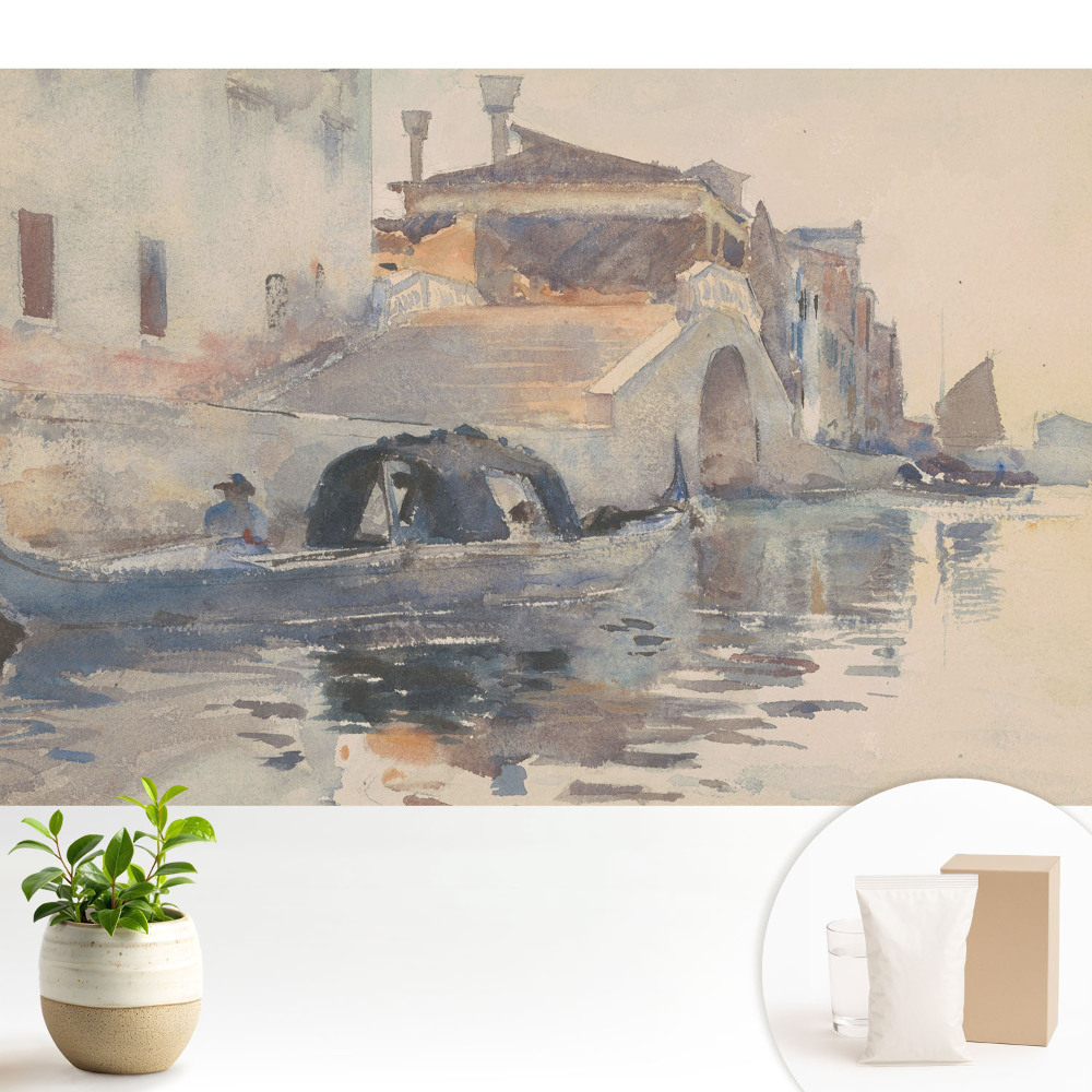 Tapeta s akvarelovou scenérií Benátek v odstínech modré a zelené