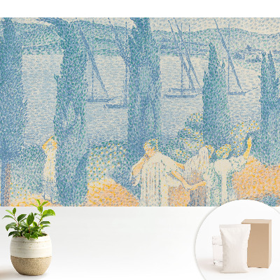 Samolepící tapeta s motivem krajiny se stromy u jezera