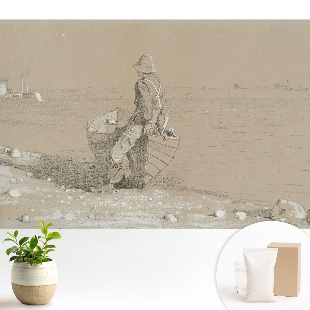 Tapeta na zeď s motivem muže s lodí na pláži