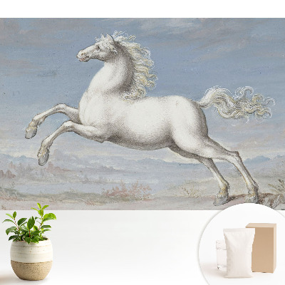 Samolepící tapeta Bílý kůň v dynamickém skoku