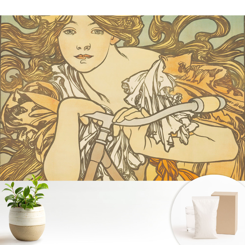 Tapeta se ženou na kole v secesním stylu