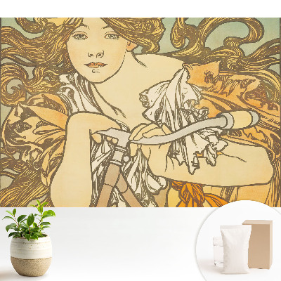 Tapeta se ženou na kole v secesním stylu