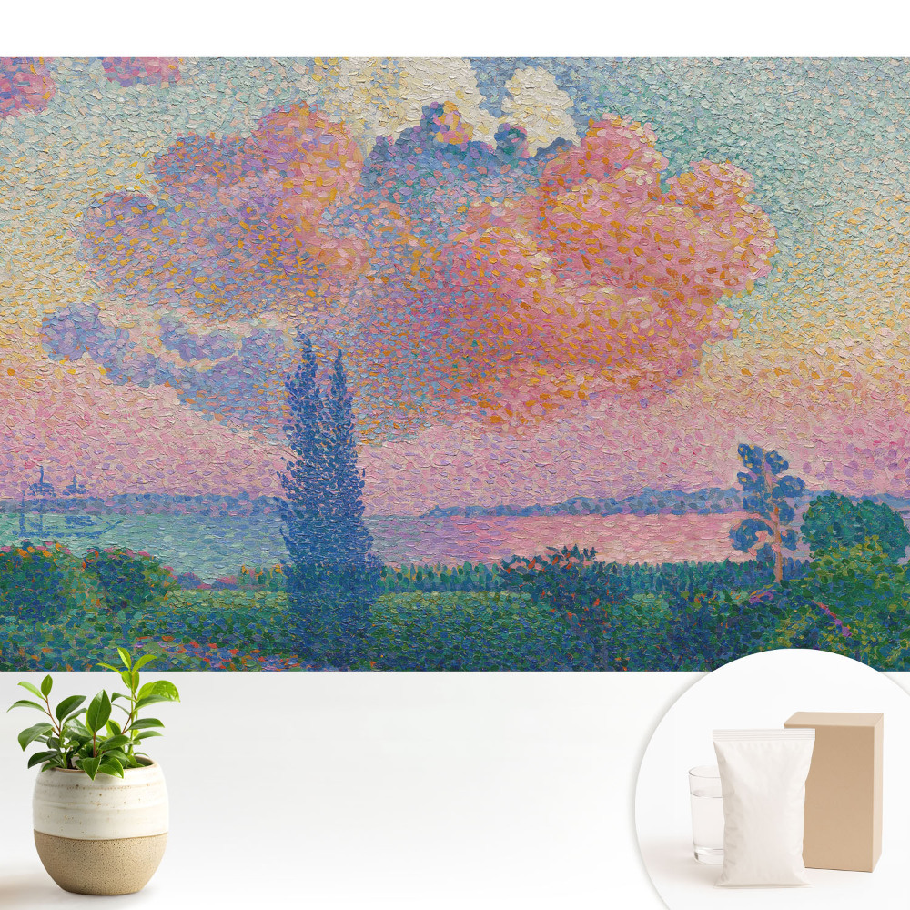 Tapeta s krajinou a mraky na barevné obloze