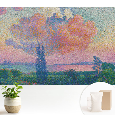 Tapeta s krajinou a mraky na barevné obloze