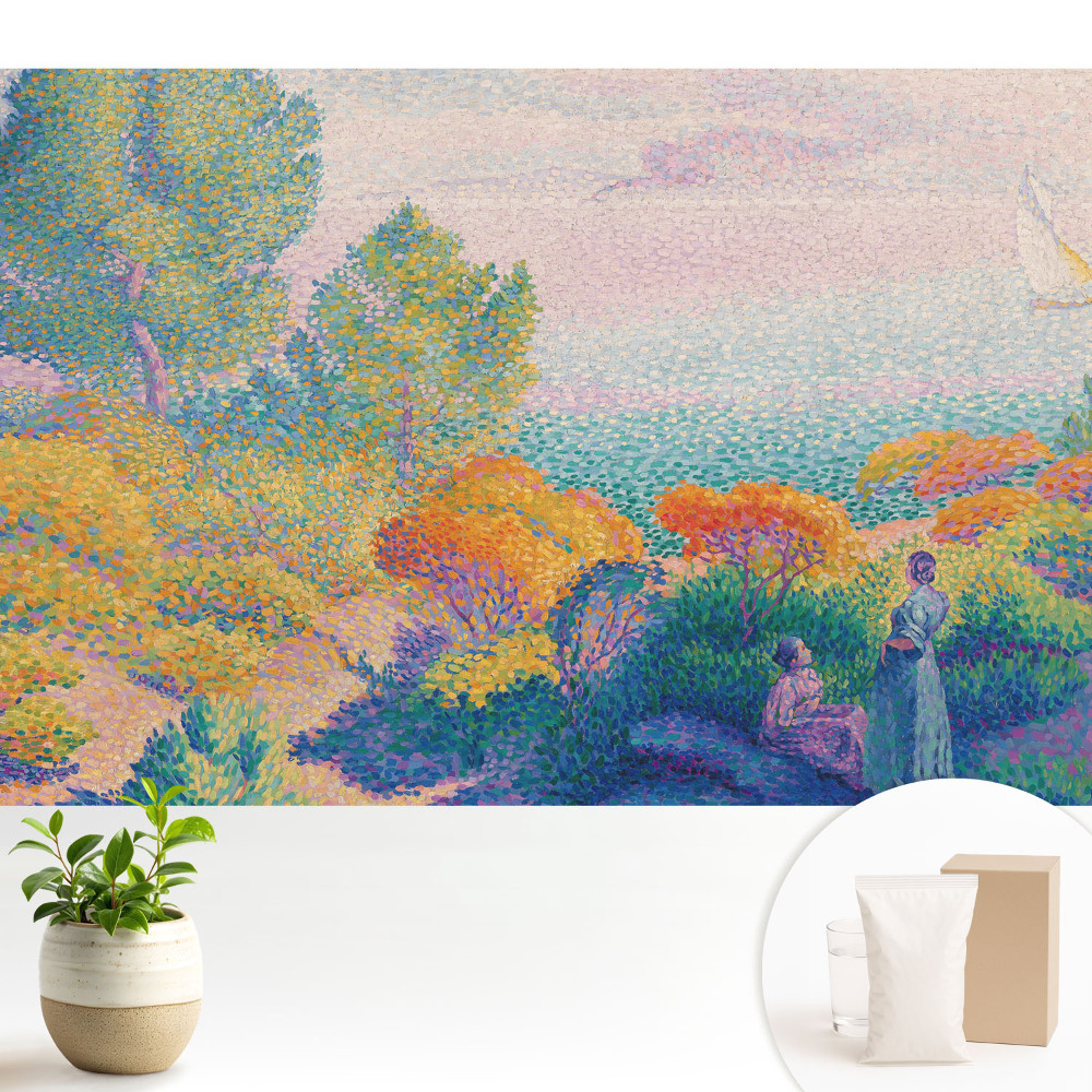 Tapeta na zeď s impresionistickou přímořskou scénou v bledých barvách