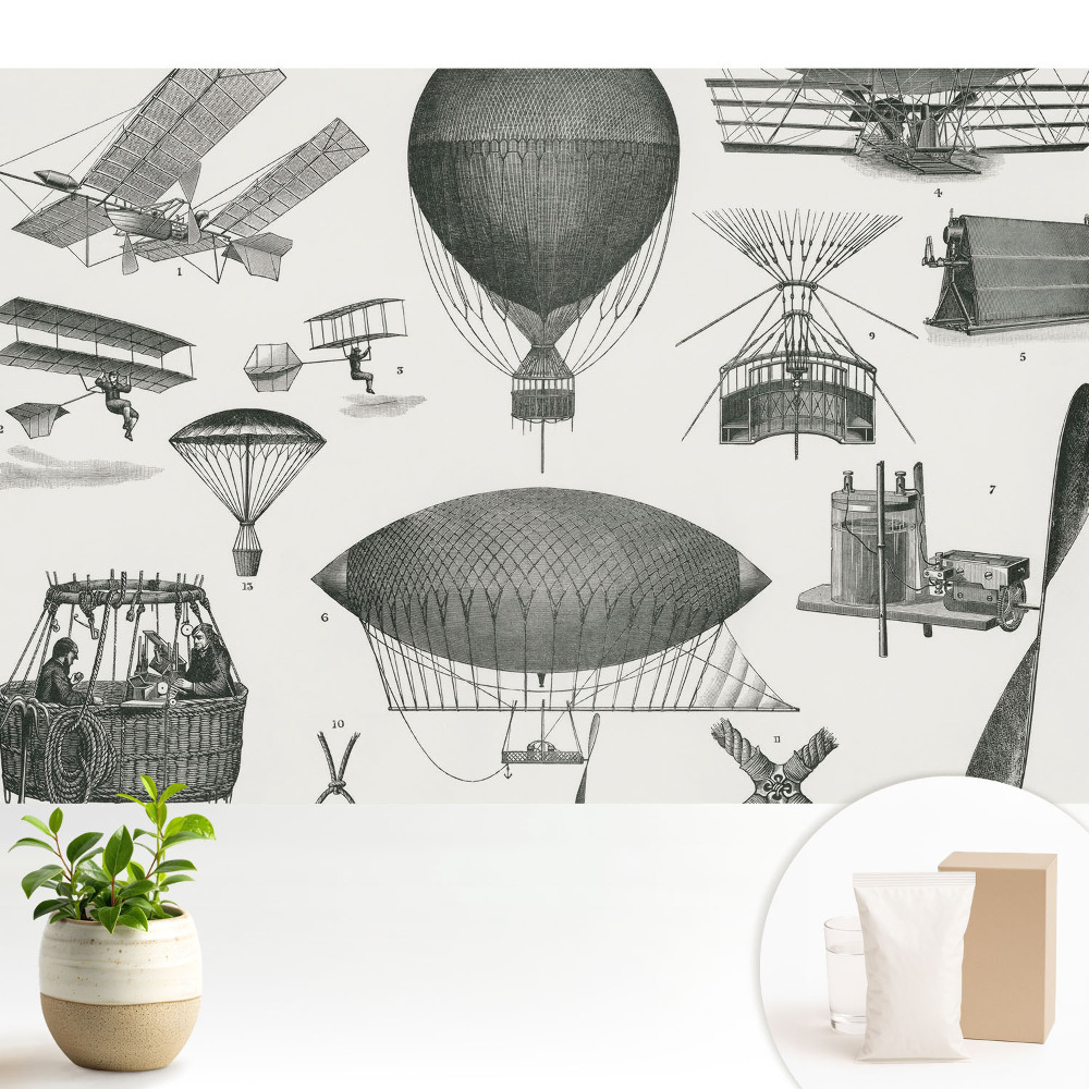 Tapeta na zeď s motivem leteckých vynálezů v retro stylu
