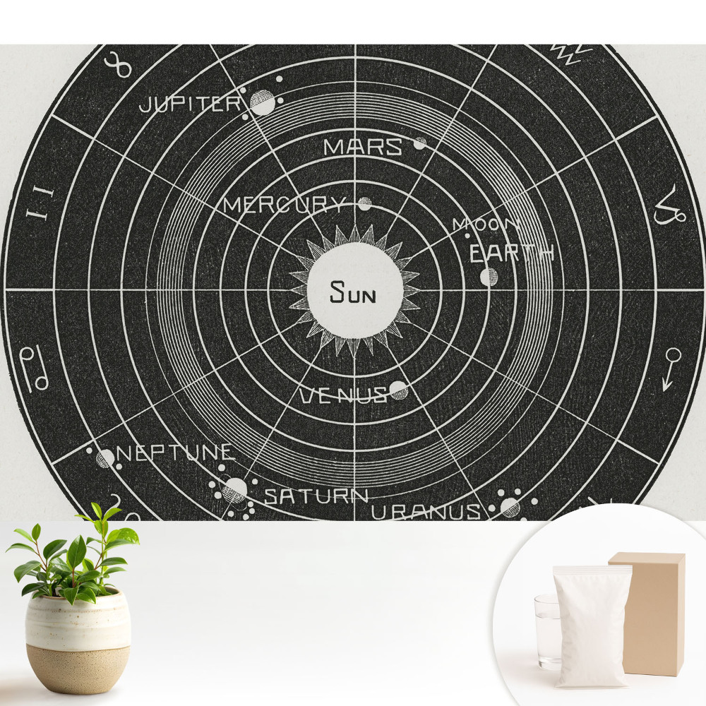 Tapeta do obývacího pokoje s retro motivem sluneční soustavy