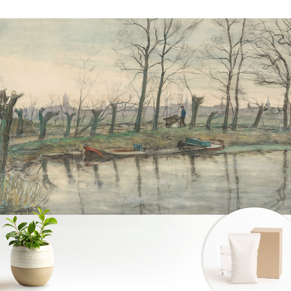 Tapeta do obývacího pokoje s motivem krajiny, řeky a aleje stromů