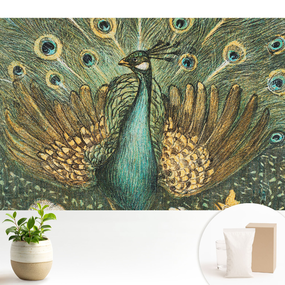 Samolepící tapeta s motivem klasického pávího pera v přírodních tónech