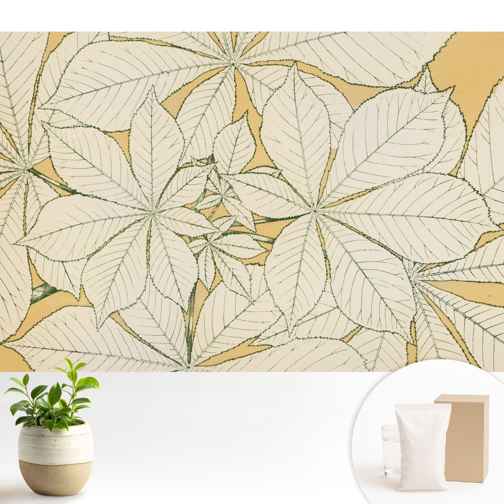 Tapeta na zeď v minimalistickém stylu s motivem listí evokujícím harmonii a útulnost