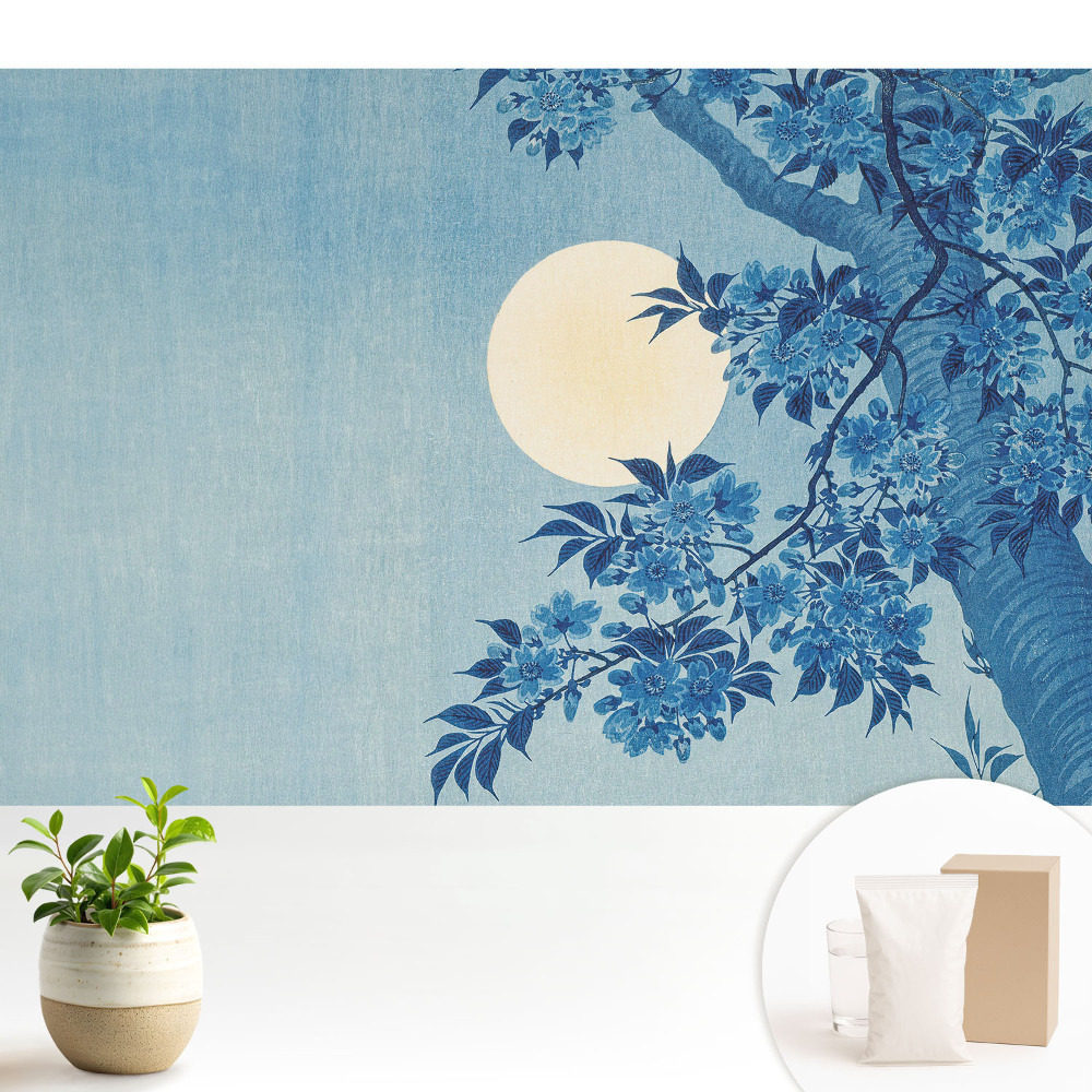 Tapeta do obývacího pokoje s motivem modrých květů, vhodná pro měsíční období