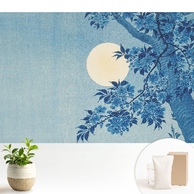 Tapeta do obývacího pokoje s motivem modrých květů, vhodná pro měsíční období