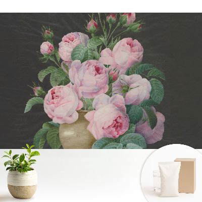 Samolepící tapeta Růžové růže v šedé váze