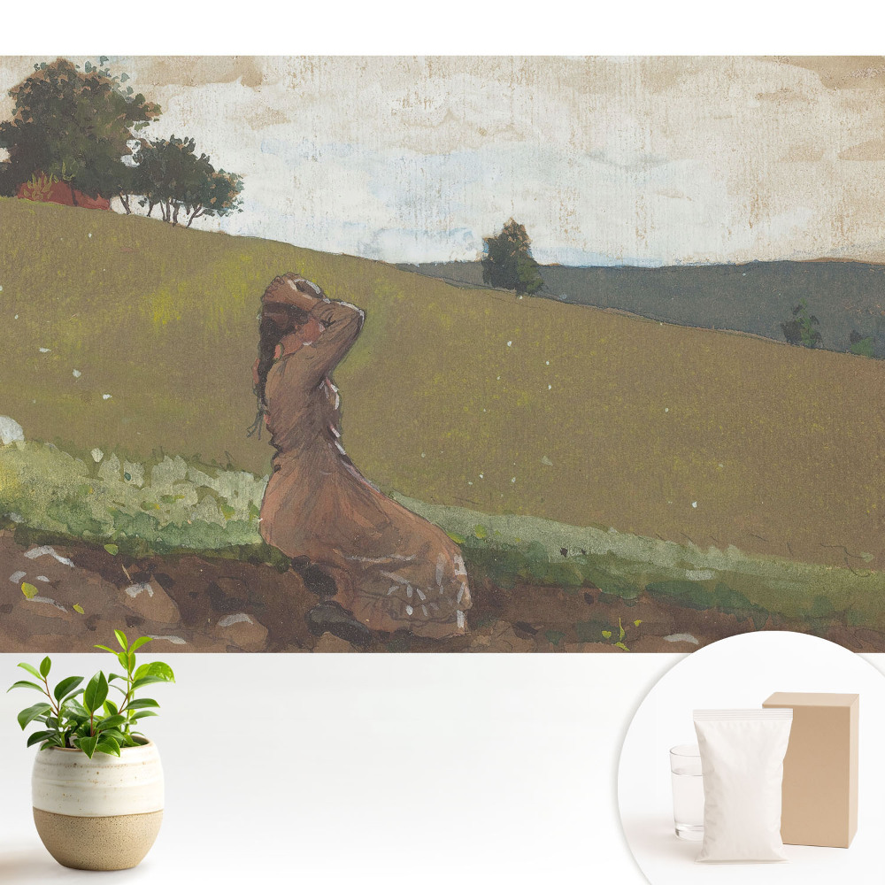 Tapeta do obývacího pokoje s motivem idylické ženy na kopci