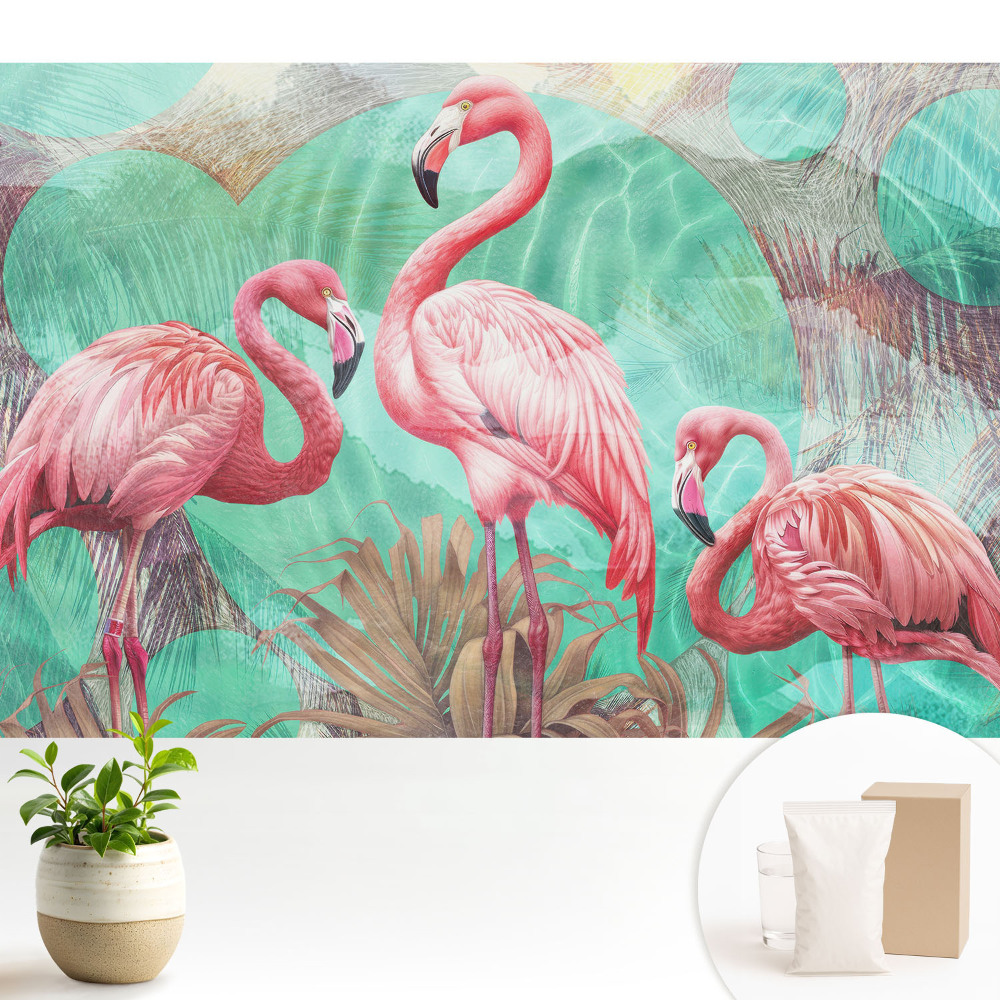 Tapeta s motivem plameňáků v tyrkysové barvě