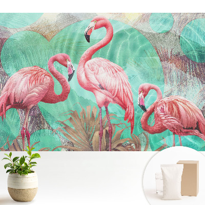 Tapeta s motivem plameňáků v tyrkysové barvě