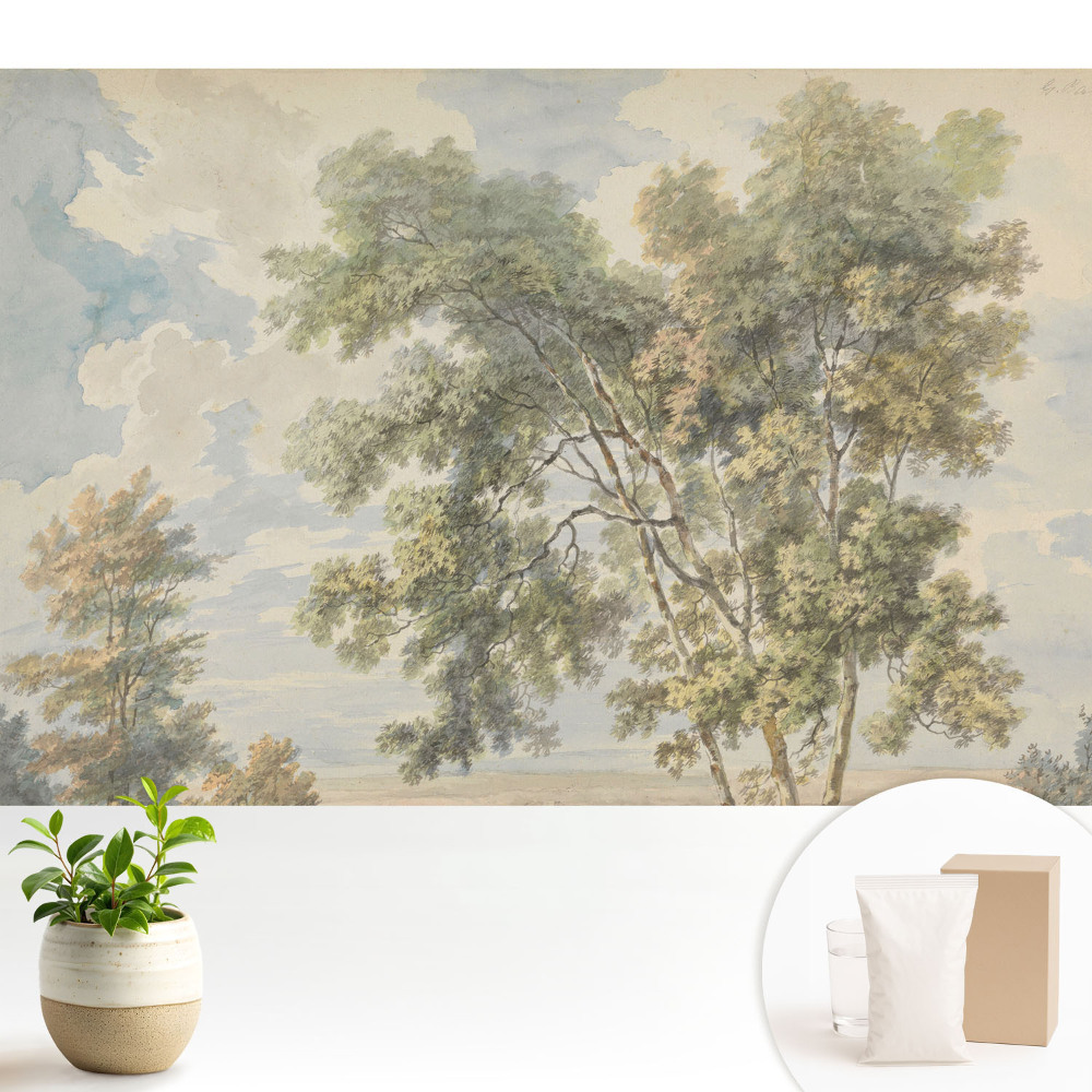 Tapeta s motivem uklidňující krajiny se stromy a nebem