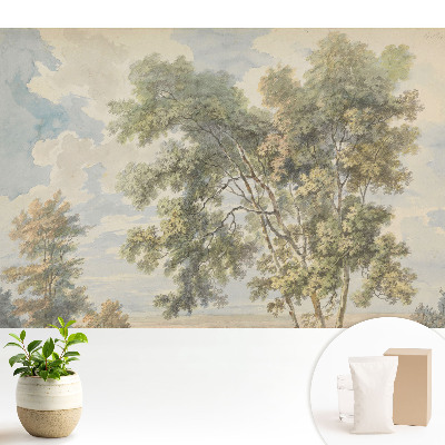 Tapeta s motivem uklidňující krajiny se stromy a nebem