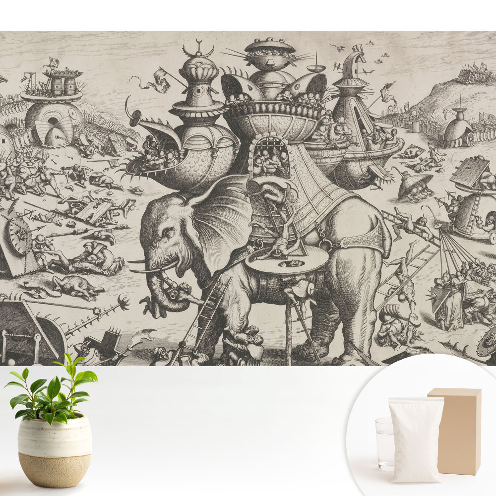 Tapeta se surrealistickou bitvou plnou detailů