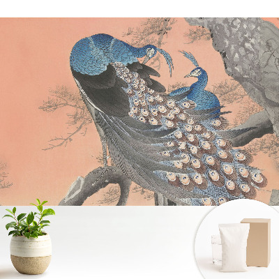 Tapeta do obývacího pokoje s motivem pávů na větvi v klasickém stylu