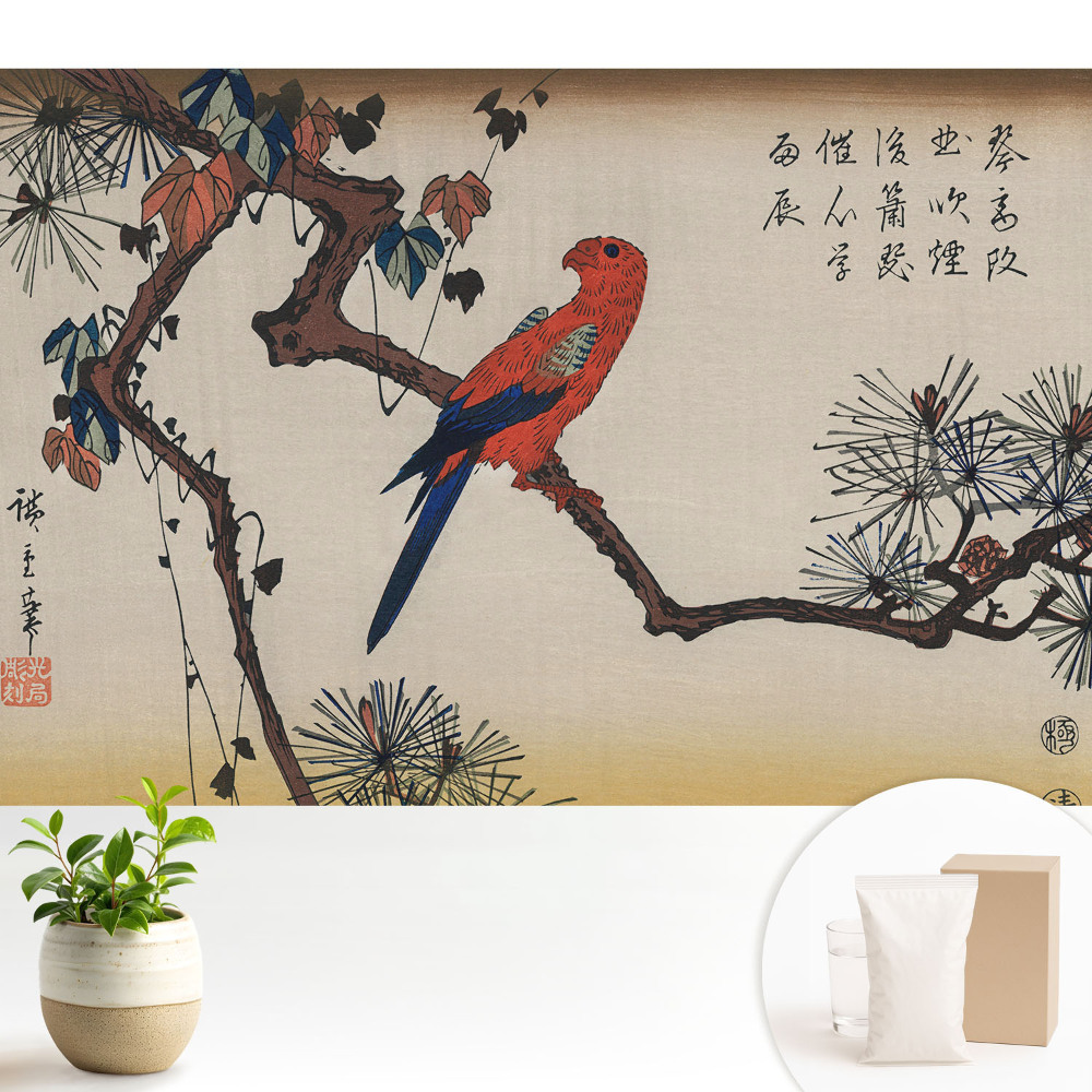 Tapeta na zeď s motivem barevného ptáka na větvi stromu