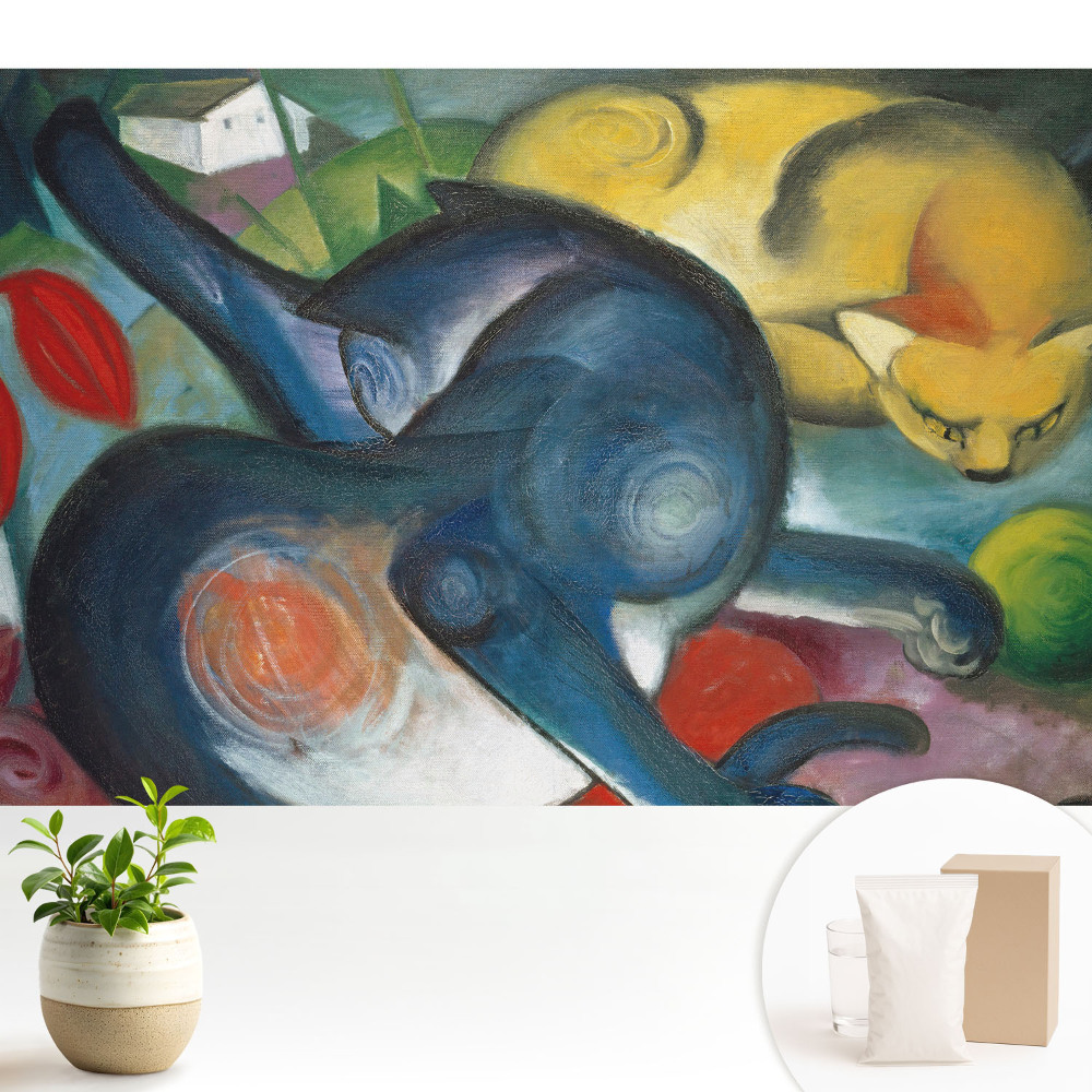 Tapeta na zeď s barevným abstraktním motivem koček v krajině