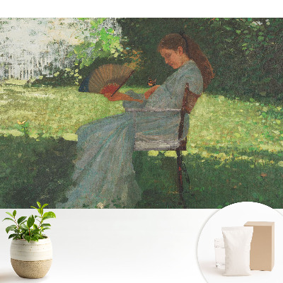 Tapeta „Žena s vějířem v zahradě“ s motivem harmonické kompozice