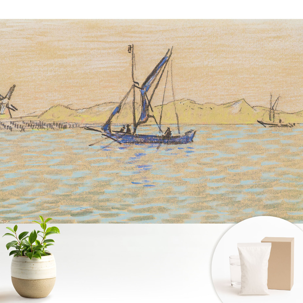 Tapeta na zeď s motivem pastelové krajiny a větrného člunu