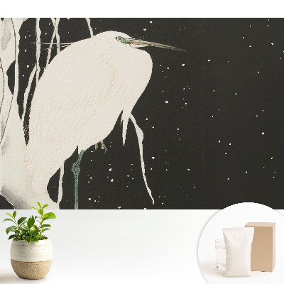 Samolepící tapeta s motivem ptáka na větvi za zimního večera