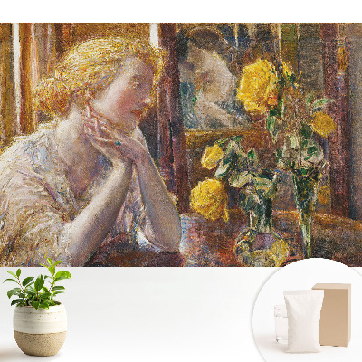 Samolepící tapeta Zamyšlená silueta a barevné květiny