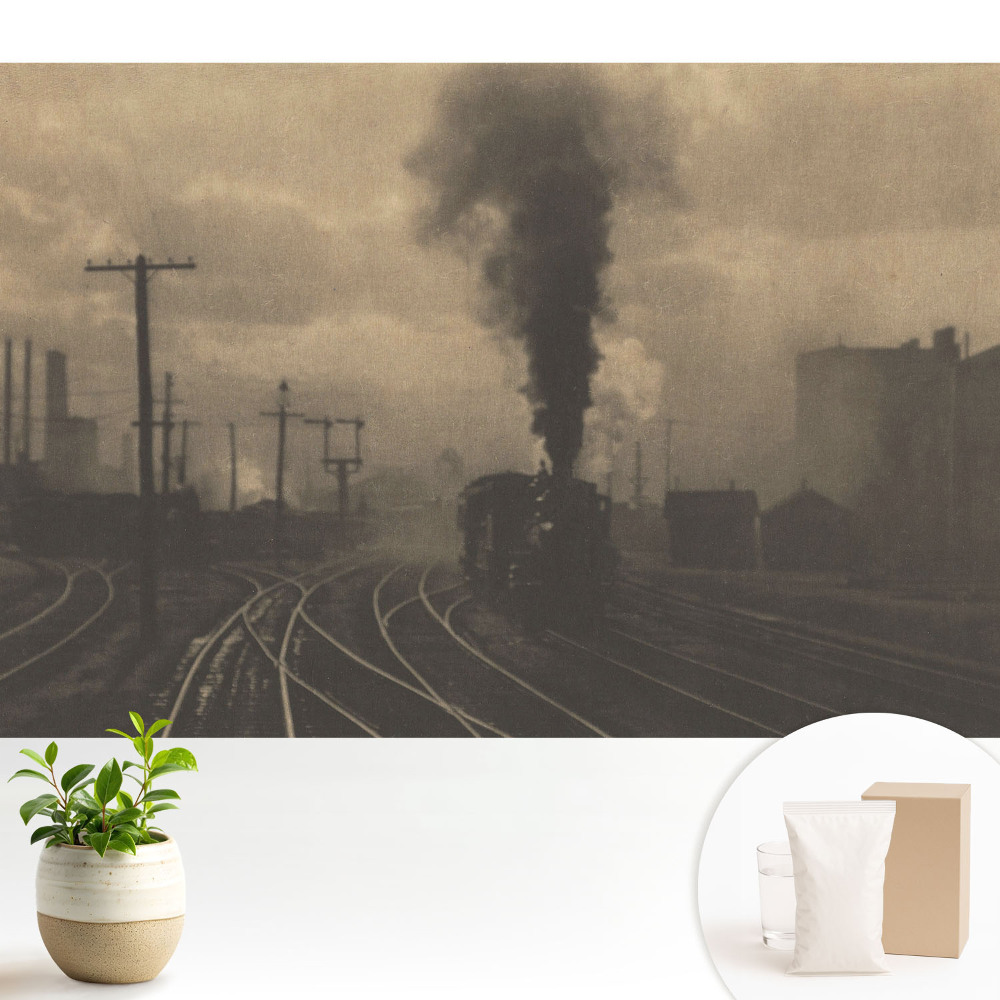 Tapeta na zeď s průmyslovým motivem vlaku a továren