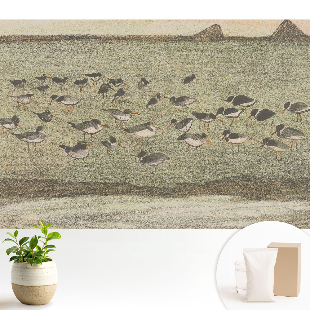 Tapeta do obývacího pokoje s motivem ptáků na louce v harmonické kompozici