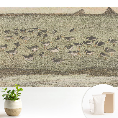 Tapeta do obývacího pokoje s motivem ptáků na louce v harmonické kompozici