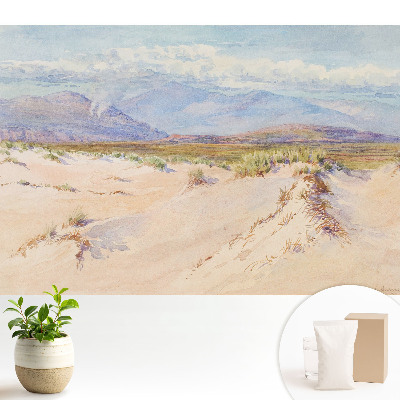 Tapeta do obývacího pokoje s motivem pouštní krajiny a vzdálených hor