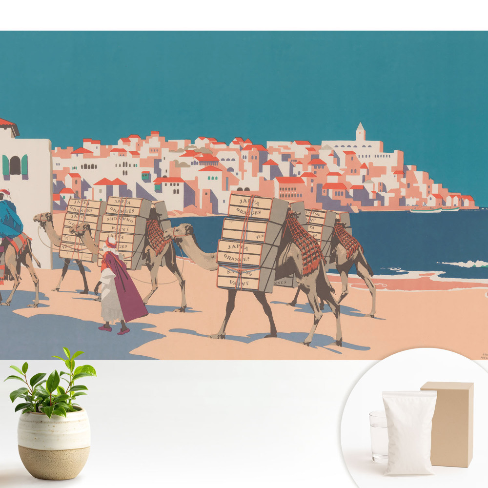 Tapeta s ilustrací mořské karavany velbloudů