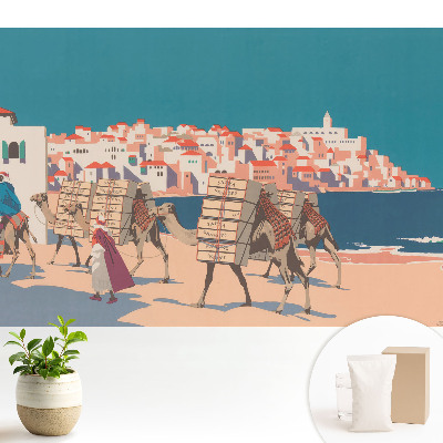 Tapeta s ilustrací mořské karavany velbloudů