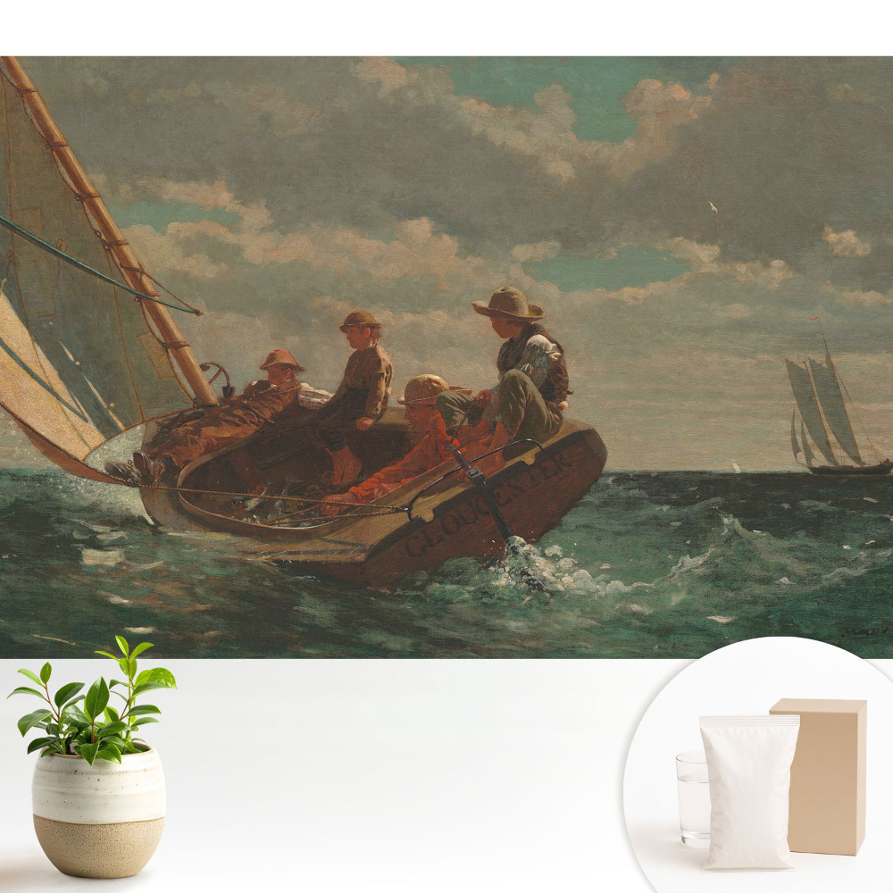 Tapeta s motivem lodi na rozbouřeném moři se skupinou lidí