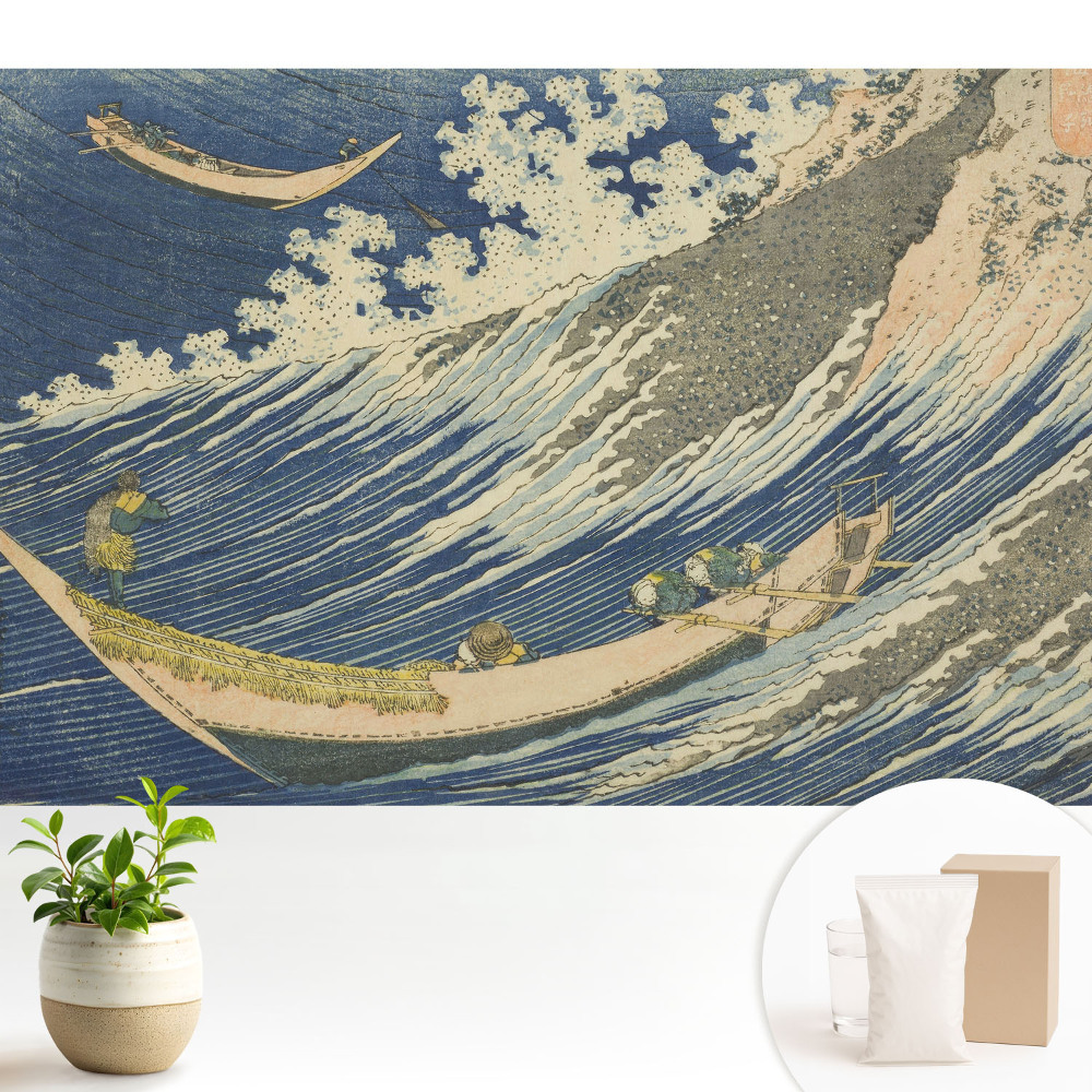 Samolepící tapeta s motivem japonských lodí na rozbouřených vlnách