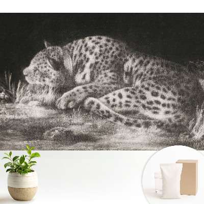 Tapeta do obývacího pokoje s motivem leoparda odpočívajícího v trávě