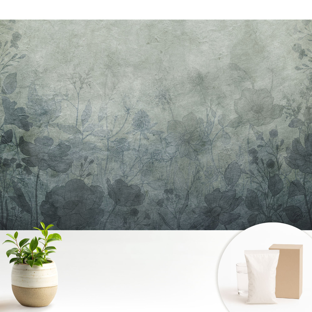Tapeta s květinovým motivem na šedém pozadí do obývacího pokoje