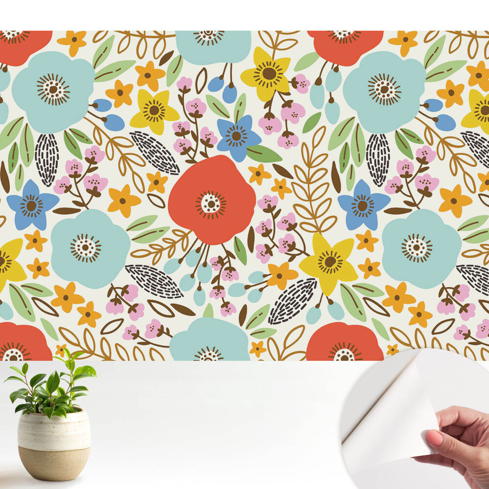 Tapeta do obyvaku Barevné květiny na bílém pozadí