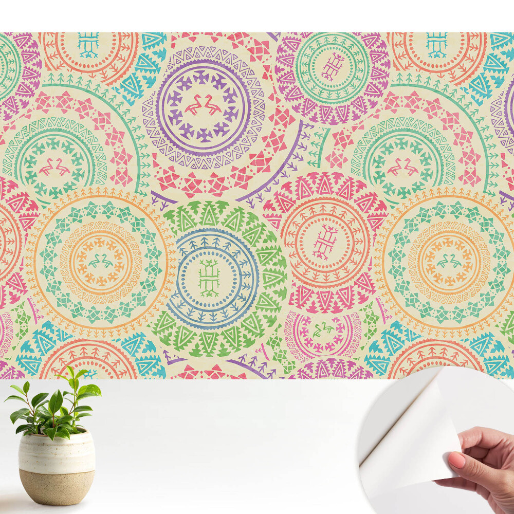 Tapeta do obyvaku Mandaly v boho stylu v pastelových barvách