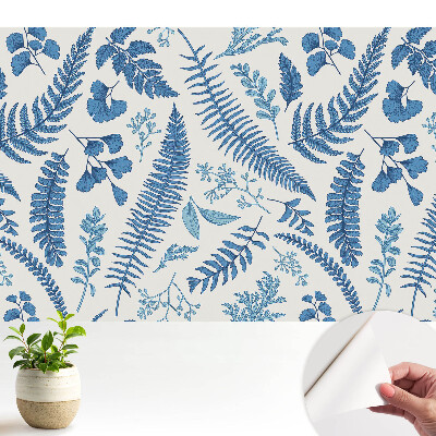 Tapeta Modré listy na bílém pozadí