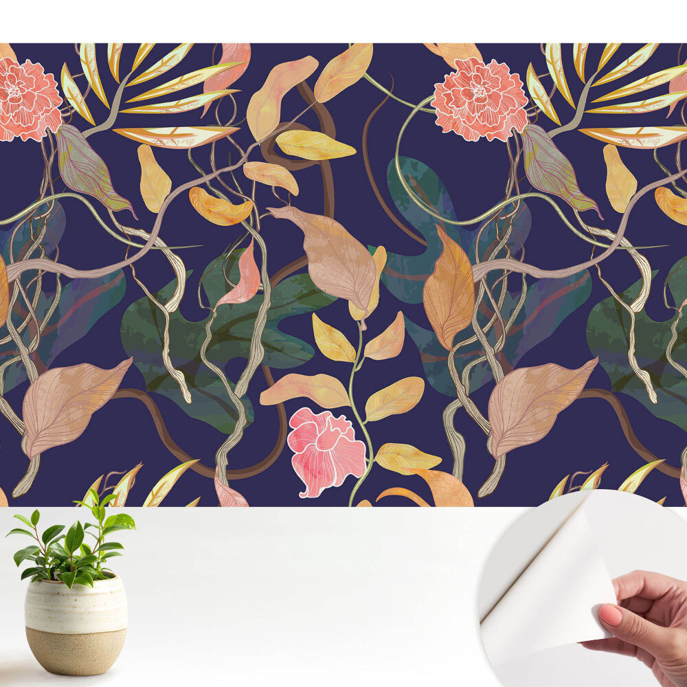 Tapeta Exotická flóra na tmavě modrém pozadí